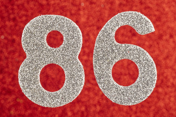 Number eighty-six silver color over a red background. Anniversary.