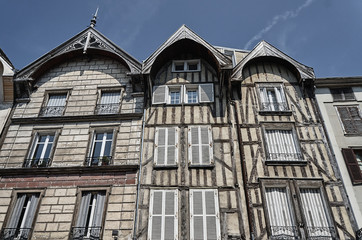 tenement houses in old town of Troyes, France.
