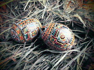 Easter eggs in the basket.
