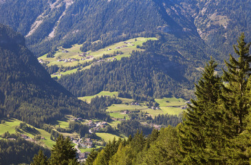 Fototapeta na wymiar Val Gardena and Ortisei, Dolomites, view from a mountain