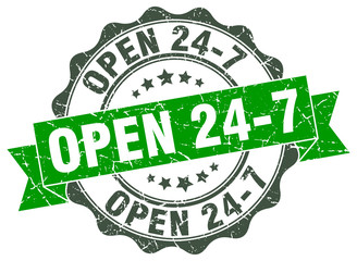 open 24 7 stamp. sign. seal