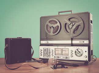 Bobbin tape recorder retro micrphone. HD photo.