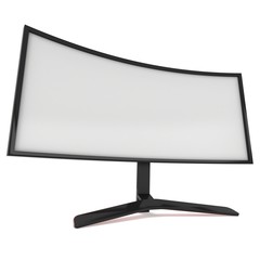 Black Curved LCD tv screen. 3d render isolated on white.