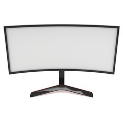 Black Curved LCD tv screen. 3d render isolated on white.