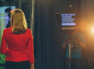 TV presenter preparing to live streaming video
