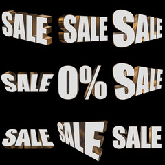 Sale word set on black background. 3D render.