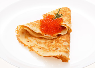 Serving pancakes on the plate.
