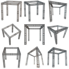 Steel truss girder rooftop frame construction set. 3d render isolated on white