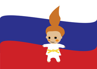 Маленький дзюдоист на фоне флага России