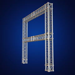 Fototapeta na wymiar Steel truss girder element banner construction. 3d render isolated on blue