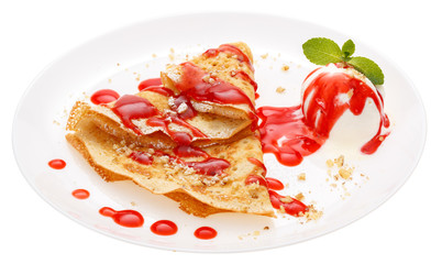 Serving pancakes on the plate.