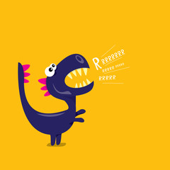 Vector cartoon funny dragon. Cartoon Dinosaur.