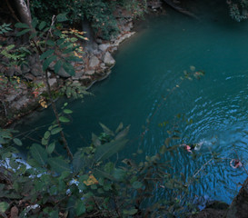 Waterfall in forest at Erawan waterfall National Park, Kanchanaburi, Thailand
