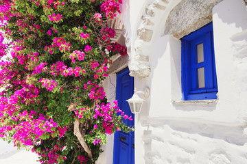 Traditional greek house with flowers, Greece