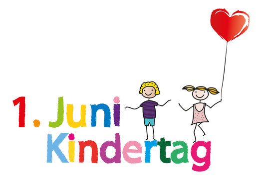 1. Juni internationaler Kindertag - zwei fröhliche Kinder mit einem Herz