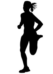 Woman athletes on running race on white background