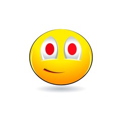Smiling emotion with red eyes on a white background
