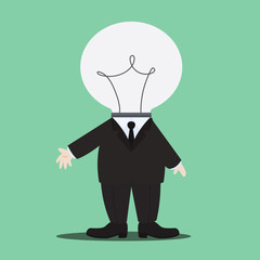 little idea man, businessman with light bulb head character, creative idea of businessman, vector illustration