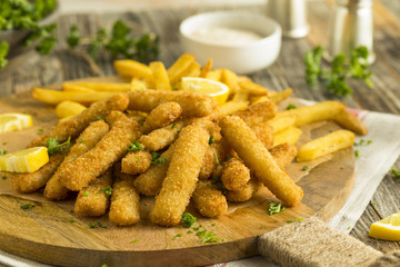 Deep Fried Fish Sticks with French Fries