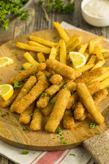 Deep Fried Fish Sticks with French Fries