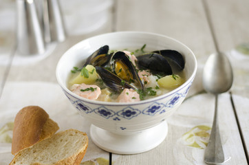 Creamy fish and mussel soup
