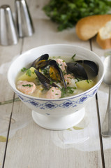 Creamy fish and mussel soup