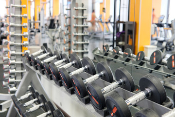 Fototapeta na wymiar Weights in a fitness hall
