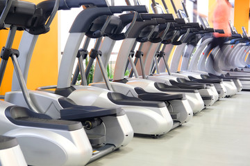 Interior of treadmills in a fitness hall