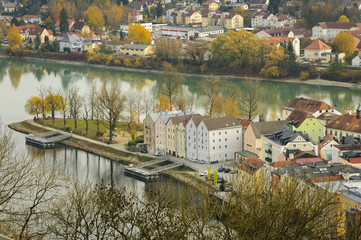 Overlook of the city of Passau, Germany from the Veste Oberhaus