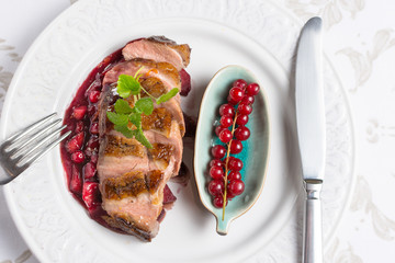Roasted Duck Breast with Apples and Red Currants in Red Wine Sauce