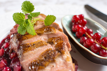 Roasted Duck Breast with Apples and Red Currants in Red Wine Sauce