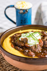 Beef Stew with Mushrooms, Carrots and Corn Polenta