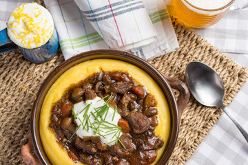 Beef Stew with Mushrooms, Carrots and Corn Polenta