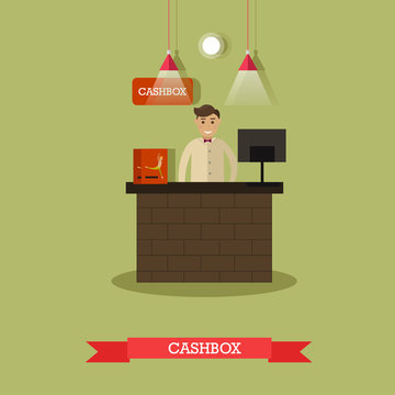 Vector illustration of ticket office and cashier in flat style