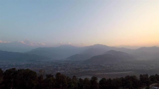 Timelapse of the sunrise on the Annapurna range and the Machapuchare from Sarangkot in Nepal