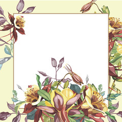 Floral frame with red flowers on light background. Greeting card or template for wedding's Day design. EPS 10