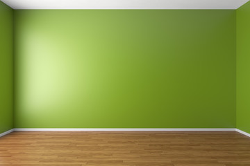 Empty green room with parquet floor