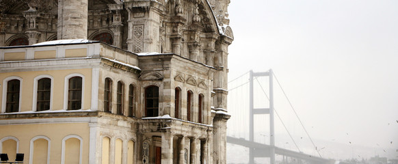 Bosphorus Bridge and Ortakoy Mosque in Istanbul Turkey
