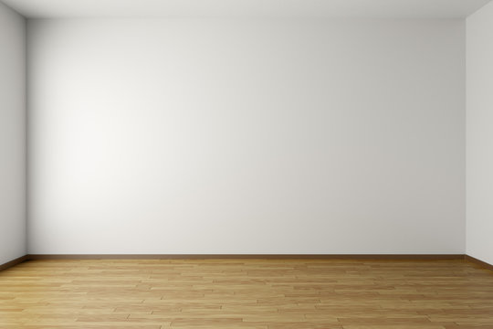 Empty white room with parquet floor