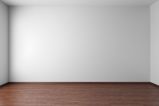 Empty white room with dark parquet floor