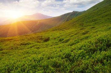 Fototapeta premium Mountain landscape on sun