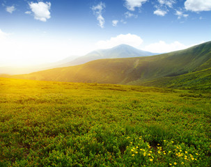 Mountain landscape on sun