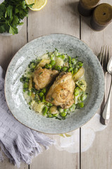 Roast chicken with herbs and beans