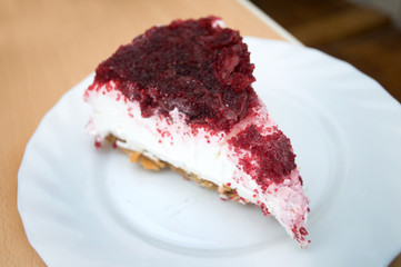 Delicious sweet piece of cheese cakes on a white plate