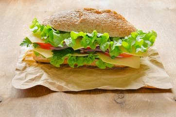 Vegan sandwich with cheese, vegetables and greens