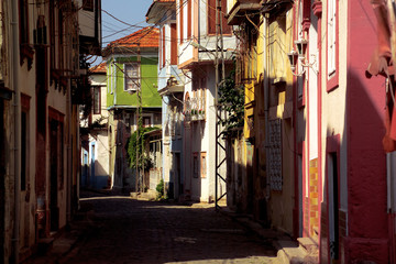 Fototapeta premium an image of several rustic wooden houses 