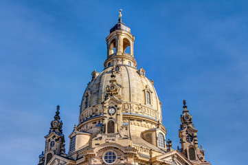 Fototapeta na wymiar Rebuilt Church of our Lady in the historic old town of Dresden, Germany - Frauenkirche