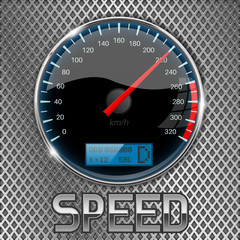 Speedometer on metal perforated background