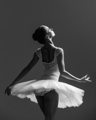 Fototapeta na wymiar Young beautiful ballerina posing in studio