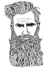 Bearded hipster man. Coloring book